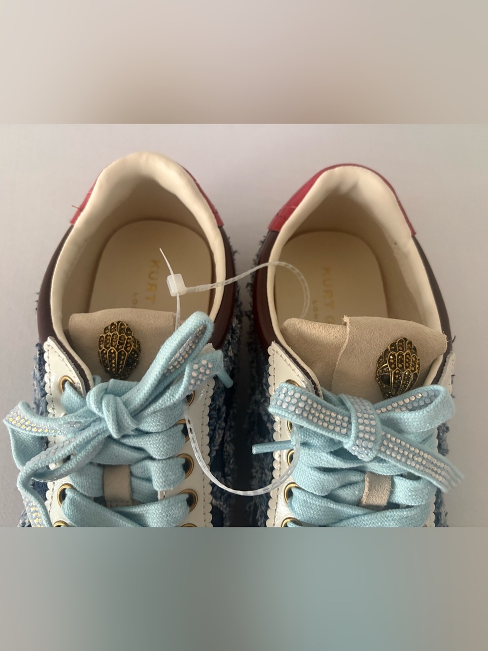 Kurt Geiger London Islington Frayed Denim Sneaker with Leather Accents . - Picture 9 of 13